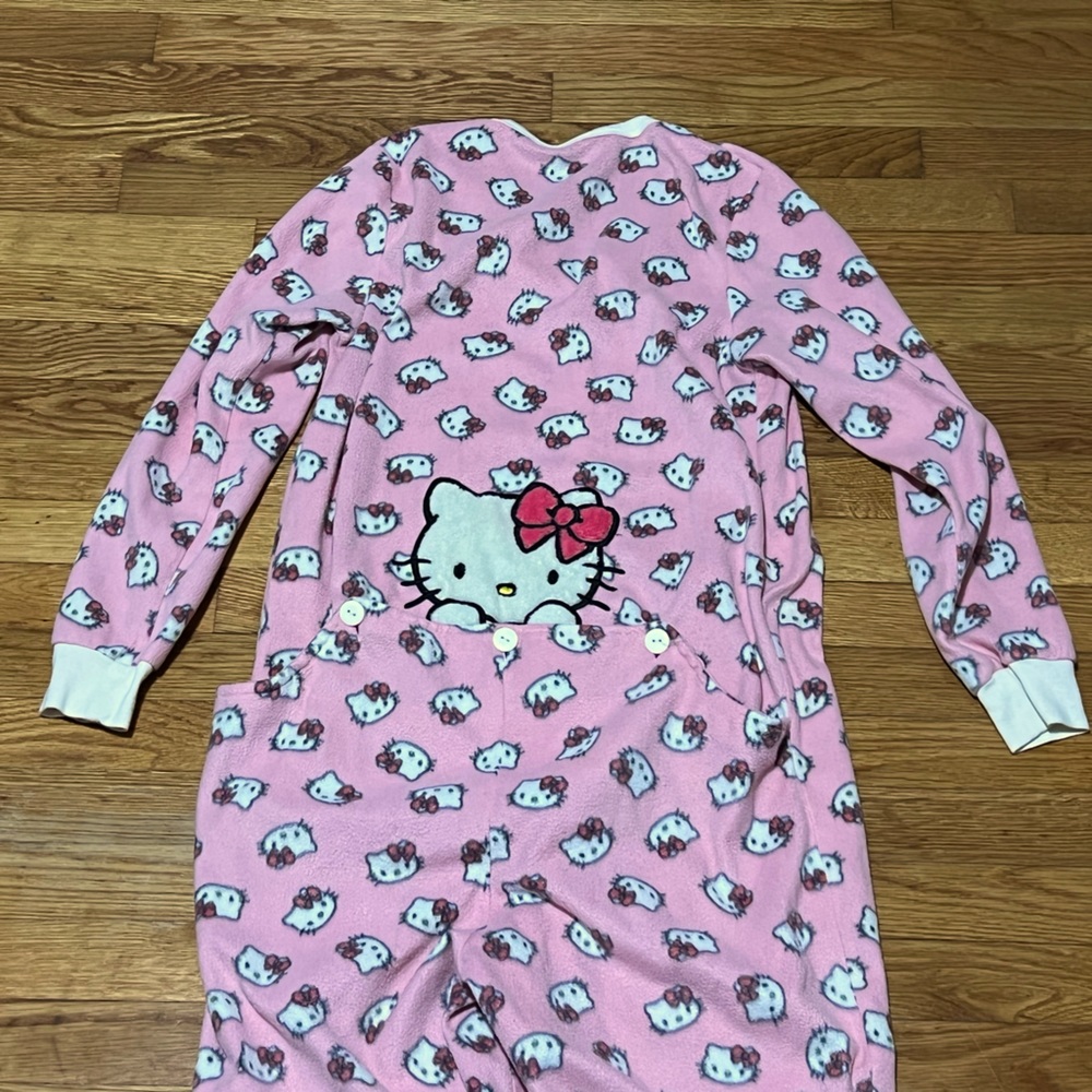 Sanrio Hello Kitty Womens Adult Onesie Pajama Butt Flap Button Up